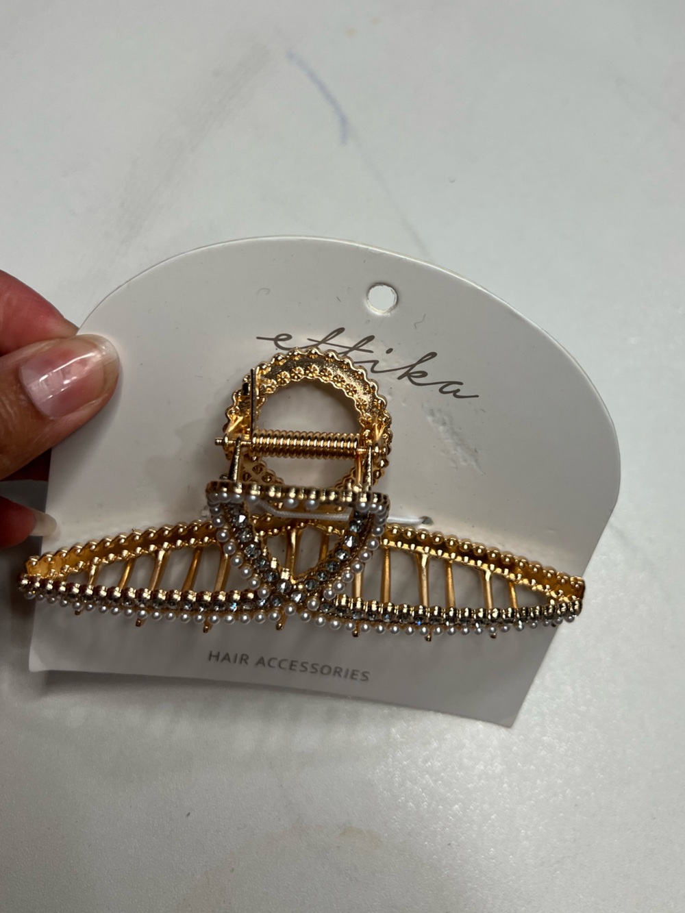 ettika Gold Loop Rhinestone Hair Clip - Picture 2 of 3